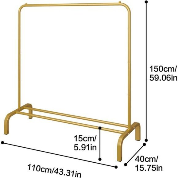 Gold Metal Garment Rack 43 Inch Clothing Rack with Shelf for Coats Dresses - Picture 2 of 7